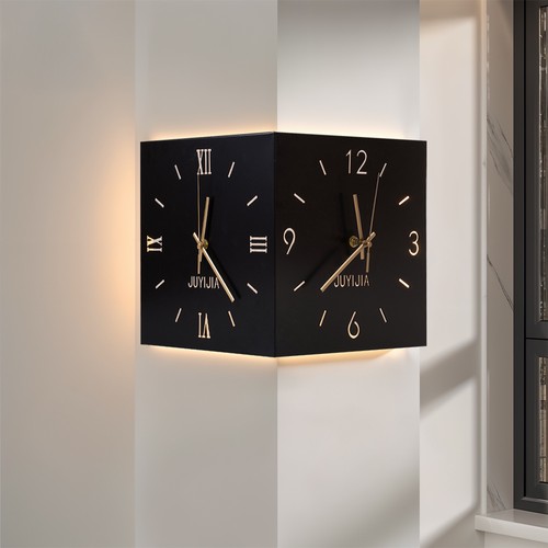 Black corner clock - black, square