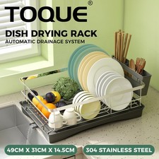 Toque Dish Drainer Drying Rack Stainless Steel Plate Cutlery Holder Drip Tray