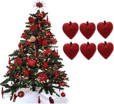 6 RED Heart Shaped Bauble Christmas Ornament Hanging Tree Decoration 80mm