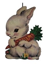 WHITE BUNNY RABBIT  w CARROT