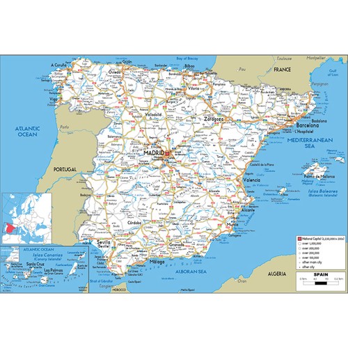 Spain road network map poster - road,