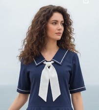 Vintage 80s Laura Ashley Blue SAILOR NAUTICAL TEA PARTY Dress fits UK 10 US 8