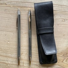 Cross Chrome & Gold Ballpoint & Pencil Set in black pocket case,  Black Ink