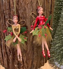 Gold Red Holly Fairy Gisela Graham Christmas Tree Decoration Resin Net 2023