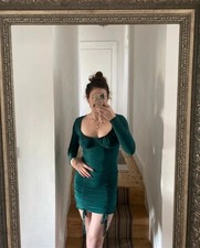 Long Sleeve Green Bodycon Fitted Dress Size 10 Party Going Out