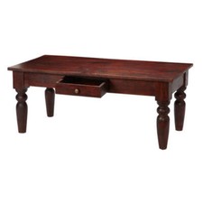 Maharani Dark Wood Coffee Table with Drawer Solid Mango Wood in Mahogany hue