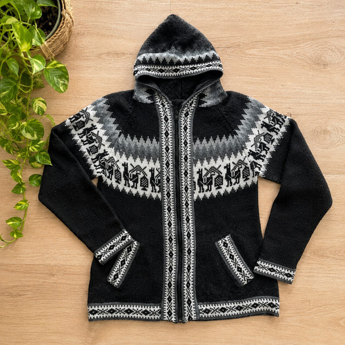 Fair isle llama alpaca hooded - llama,
