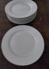 Interiors 8 x Fine Porcelain Dinner Plates White Silver Rim Like Thomas D/Washer