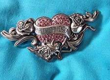 Womens Genuine Vintage Harley Davidson Heart And Roses Rhinestone Belt Buckle