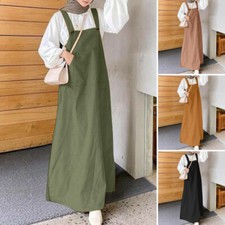 Vintage Women Strappy Long Dress Overalls Casual Loose Shirt Dresses Kaftan Robe