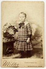 Antique Darling Child in Plaid Cabinet Card Photograph Miller Minneapolis