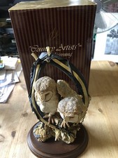 Country Artists Barn Owl Pair In Horse Harness Rare Model 01528