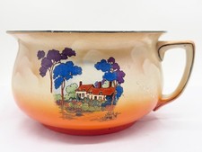 VINTAGE CERAMIC CHAMBER POT HANDLED BEDPAN HOUSE COTTAGE SCENE ORNAMENT PLANTER