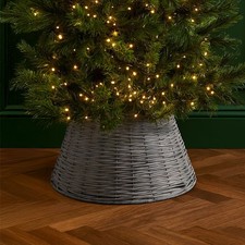 Neo Grey Christmas Tree Skirt Natural Rustic Handwoven Half Split Willow Base