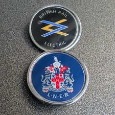 2 Railway metal pin badges ft British Rail Electric and L.N.E.R