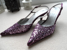 Cassandra Kitten Heel Sequin Mauve Purple Evening Party Vintage Shoes UK9 EU43