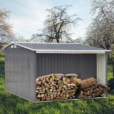 Metal Garden Shed with Log