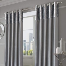 Sienna PAIR of Crushed Velvet Band Curtains Fully Lined Eyelet Ring Top Faux