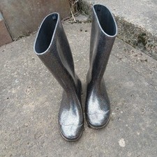 Girls Sparkly Silver Wellies