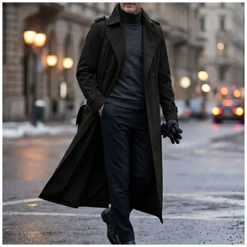 Men long trench coat double - men,