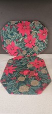 Set of 6 Thick Fabric Place Mats Christmas Poinsettia and Pomegranate Design
