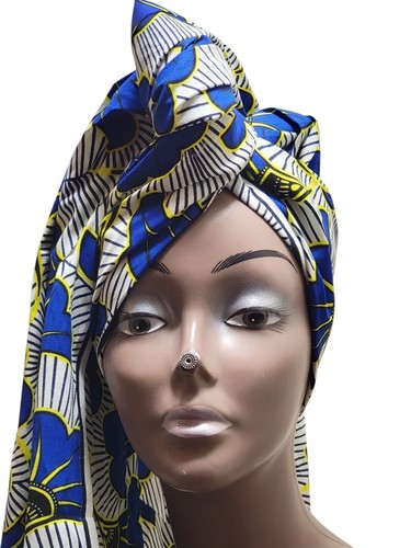 African print head wrap - head, blue