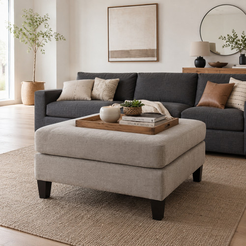 Large taupe velvet ottoman - large,