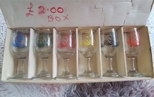 SET 6 VINTAGE DEMA CHESTERFIELD HOLLY DECORATIVE SHERRY GLASSES  IN ORIGINAL BOX