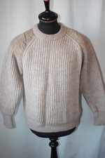 Vtg Hand frame knit England pure new wool suede elbows jumper large traditional