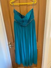COAST Turquoise Strapless Evening Bridesmaid Dress Jewel Detailing midi Size 16