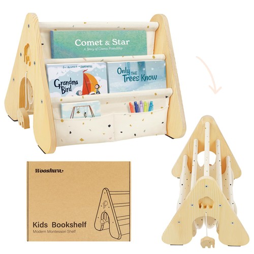 Wooden kids bookshelf - wooden, with