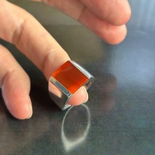 STERLING SILVER (UK Q.5) Large Carnelian Gemstone Inlay Statement Ring Modernist