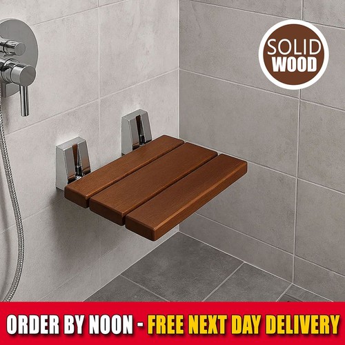 Wall mounted teak shower seat - teak,