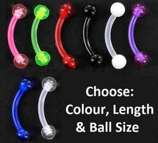 Flexi UV Eyebrow Bar - Choose Colour, Ball Size & Length: 8mm or 10mm