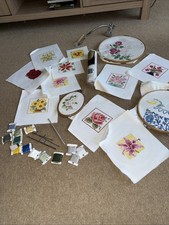 Vintage Cross Stitch/embroidery Collection, Magnifying Glass Fabric And Threads
