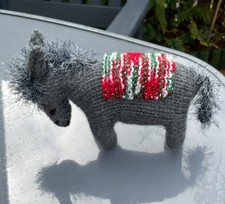 Hand Knitted Dark Grey Donkey with Stripe Blanket Ideal For Your Nativity lot4