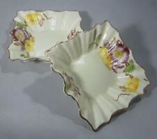 PAIR OF VINTAGE ANTIQUE CROWN CHINA ROYAL ALBERT PIN TRINKET SHELL DISHES FLOWER