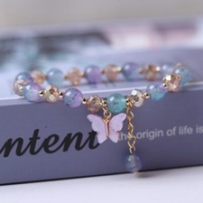 Beautiful Beaded Butterfly Charm Bracelet Women Girls Jewellery Collection Gift