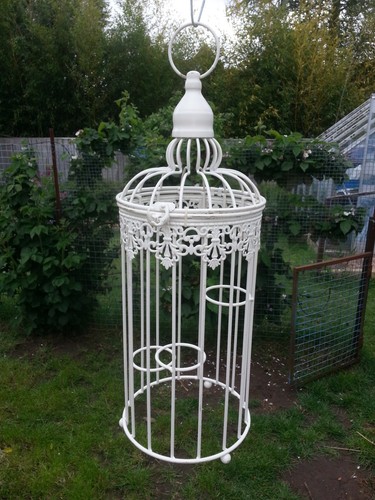 Ivory metal bird - cage, large