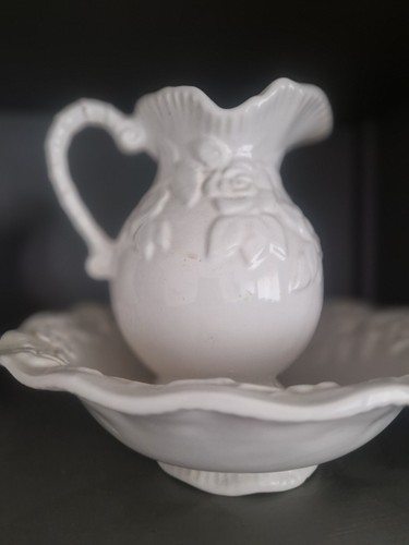 White ceramic rose - ceramic, embossed