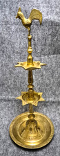 Brass Indian multi layer Diya Nilavilakku Oil Lamp with rooster / hen finial
