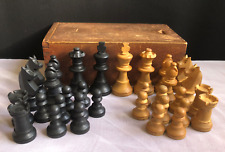 Small Vintage Staunton Pattern Chess Set Box Sliding Lid - King 57mm