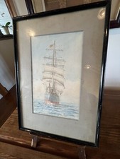 Vintage water colour painting framed ship in sail signed D.Blabey C:-1960