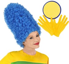 Marge Simpson Blue Beehive Cartoon Wig 90s Fancy Dress Costume Yellow Gloves