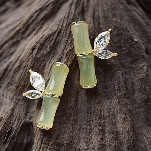 Jade bamboo crystal stud - bamboo,