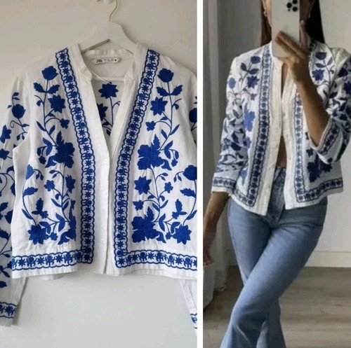 Zara white blue embroidered - blue,