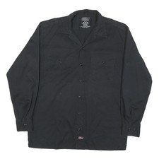 DICKIES Mens Black Cotton Blend Work Shirt Long Sleeve M Button Front
