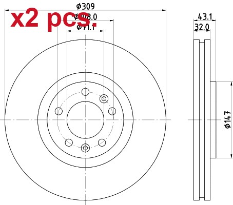 Pcs front brake disc - x2,