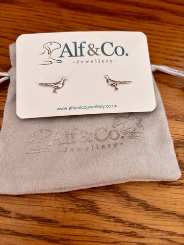 Silver pheasant earrings - silver,