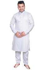 Men's Soft White Cotton Plain Kurta Trouser Style Pajama Shalwar Kameez 1927 UK